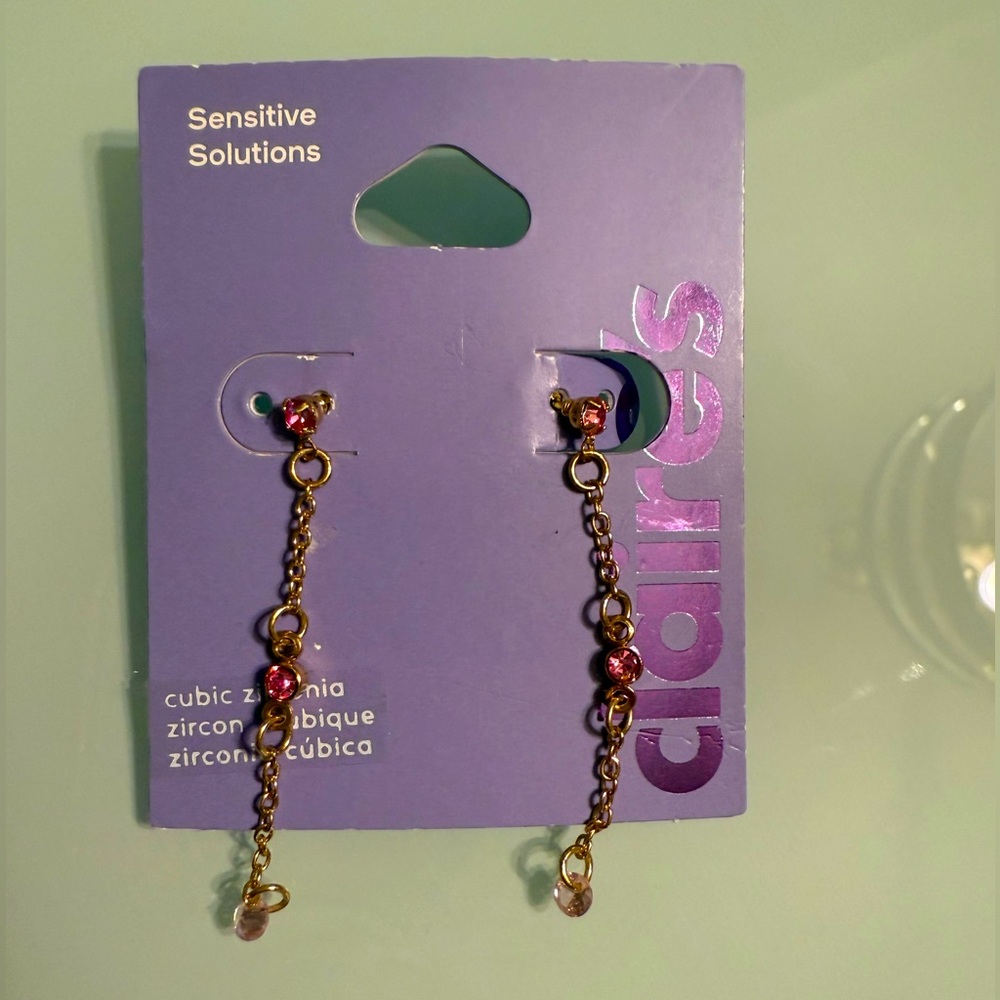 Claire's Gold and Pink Cubic Zirconia Earrings
